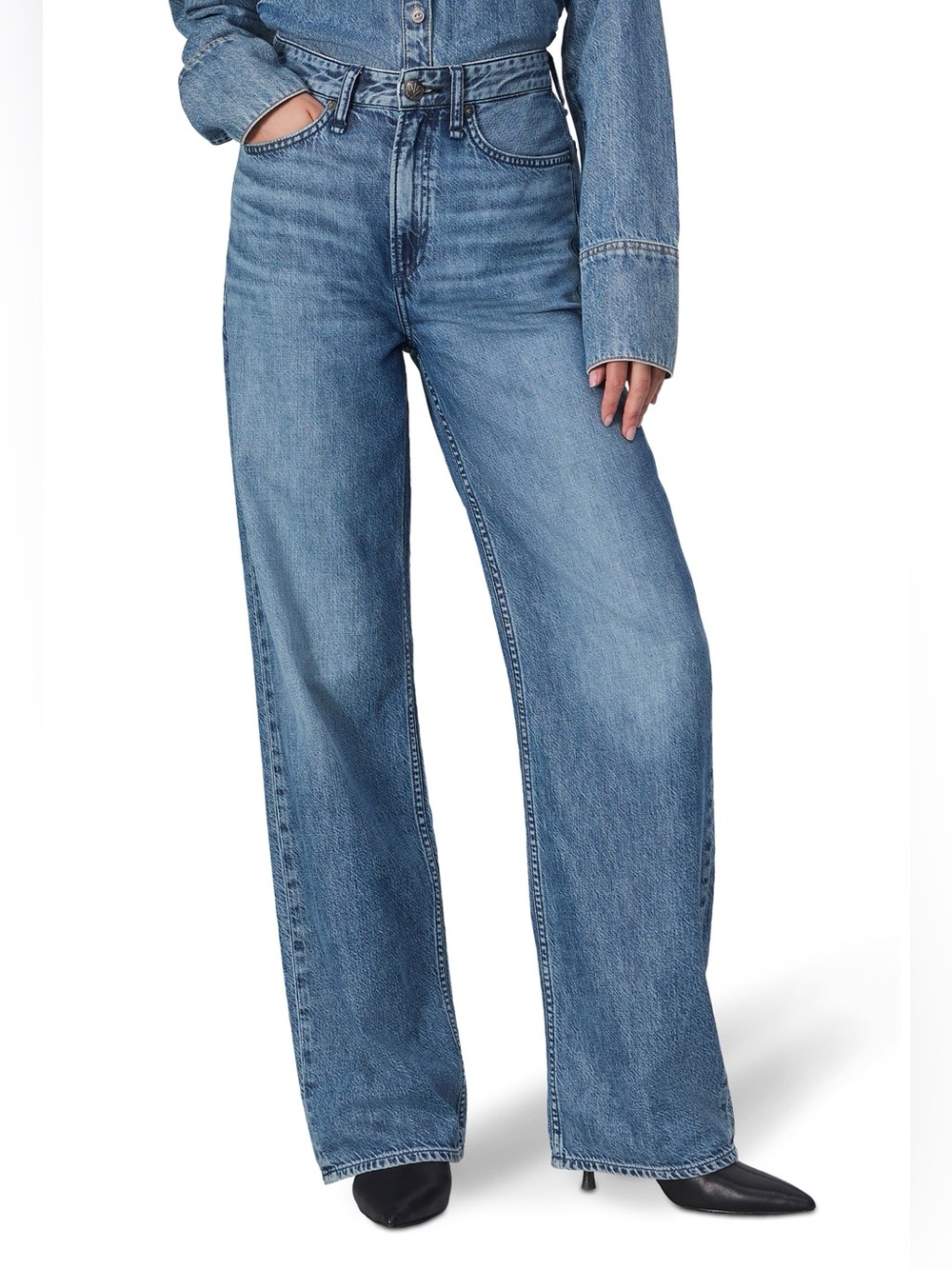 Rag & Bone Featherweight Logan Mid-Rise Wide Jeans in River Size 26 Relaxed Fit